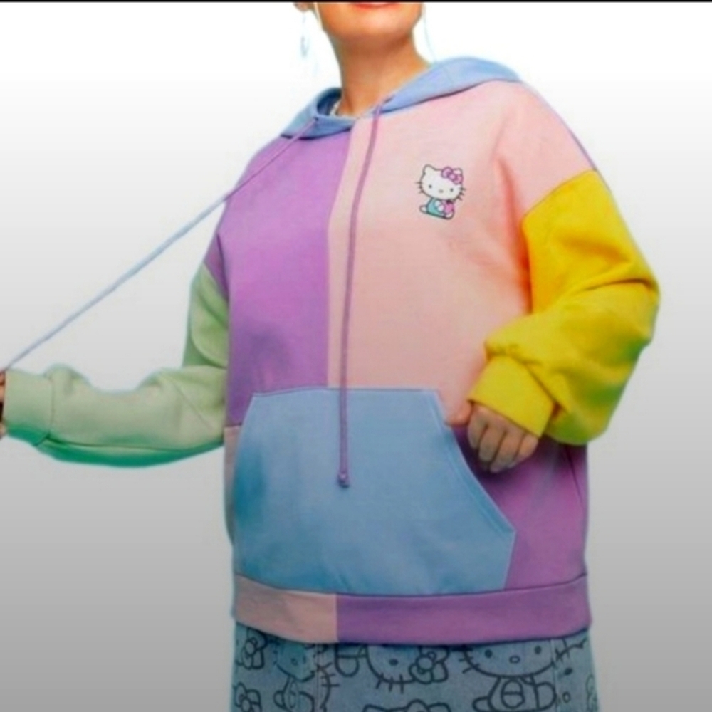 *HELLO KITTY Pastel Colorblock Drawstring Hoodie, size XL